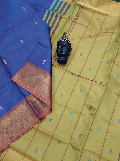 Banana Pith Silk(Vazhai Naar Pattu) - Butta - Persian Blue Dual Tone 09