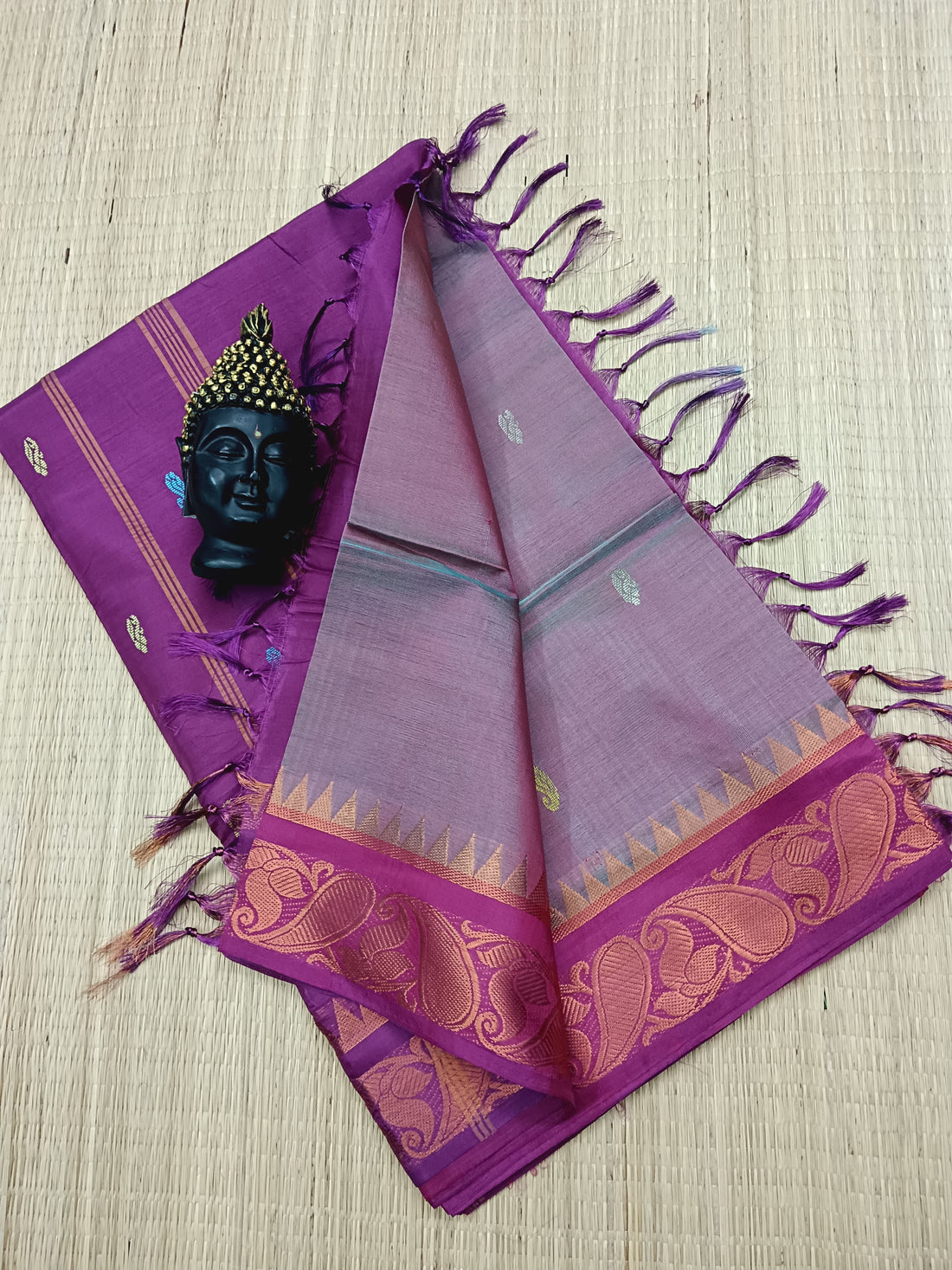 Banana Pith Silk(Vazhai Naar Pattu) - Butta -Violet Purple  Dual Tone 05