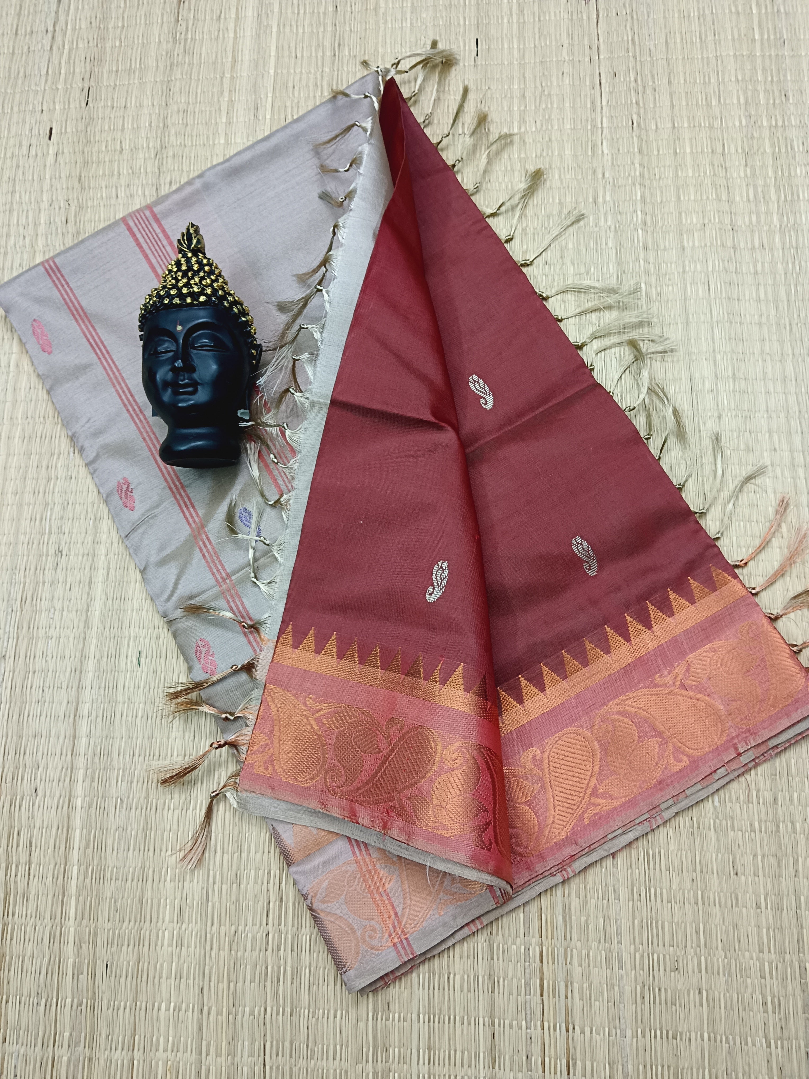 Banana Pith Silk(Vazhai Naar Pattu) - Butta -Chrimson Dual Tone - 04