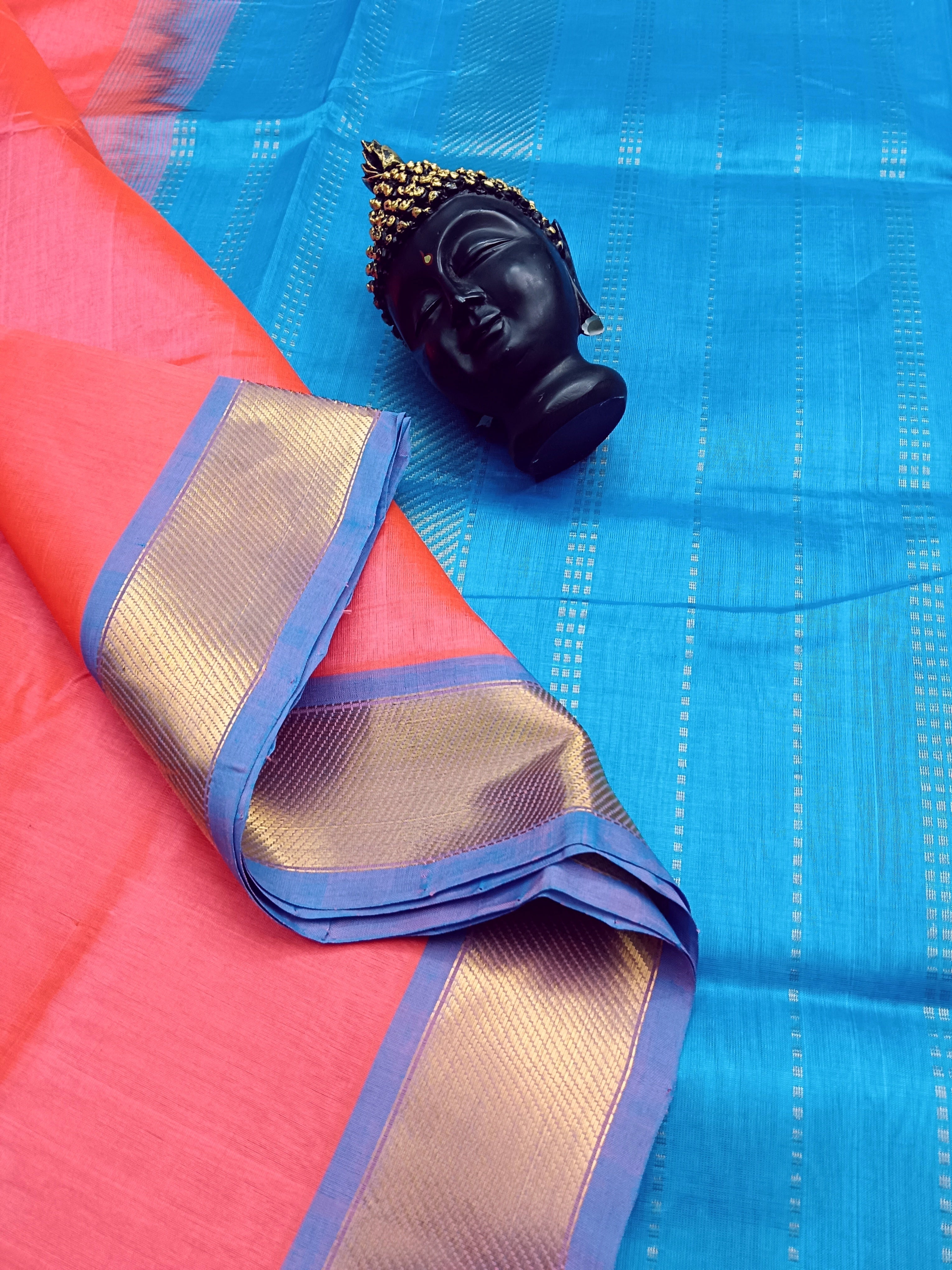 Handloom Kanchi Silk Cotton - Plain -Dark Peach - 08