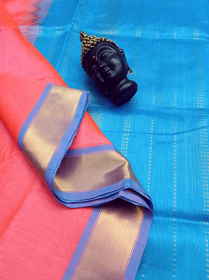 Handloom Kanchi Silk Cotton - Plain -Dark Peach - 08