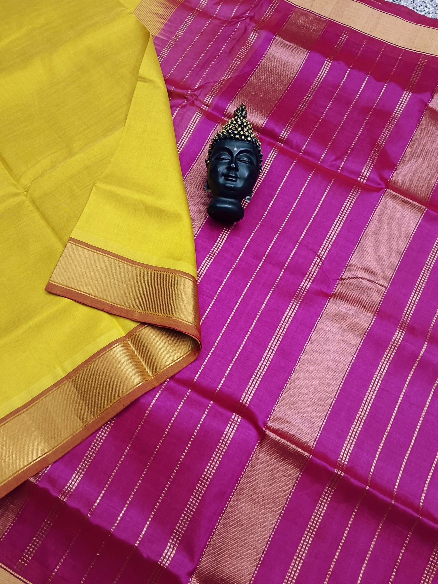 Handloom Kanchi Silk Cotton -Plain -Yellow - HSC09