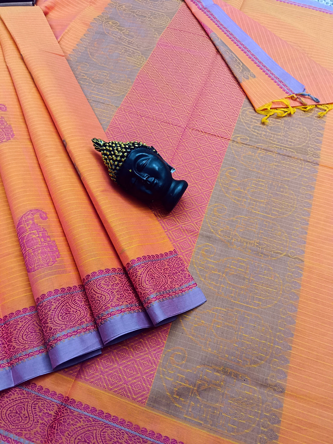 Negamam Cotton Saree - Mango Butta -Orange - NC 04