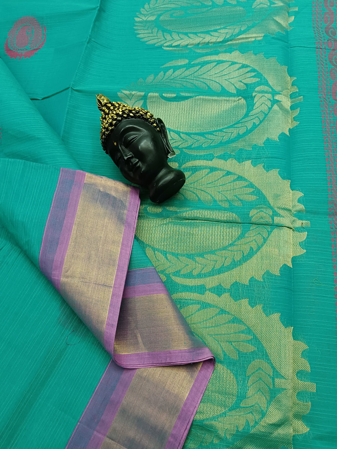 Negamam Cotton Saree - Mango Buta - Zari -Sea greenish Blue- NC 09