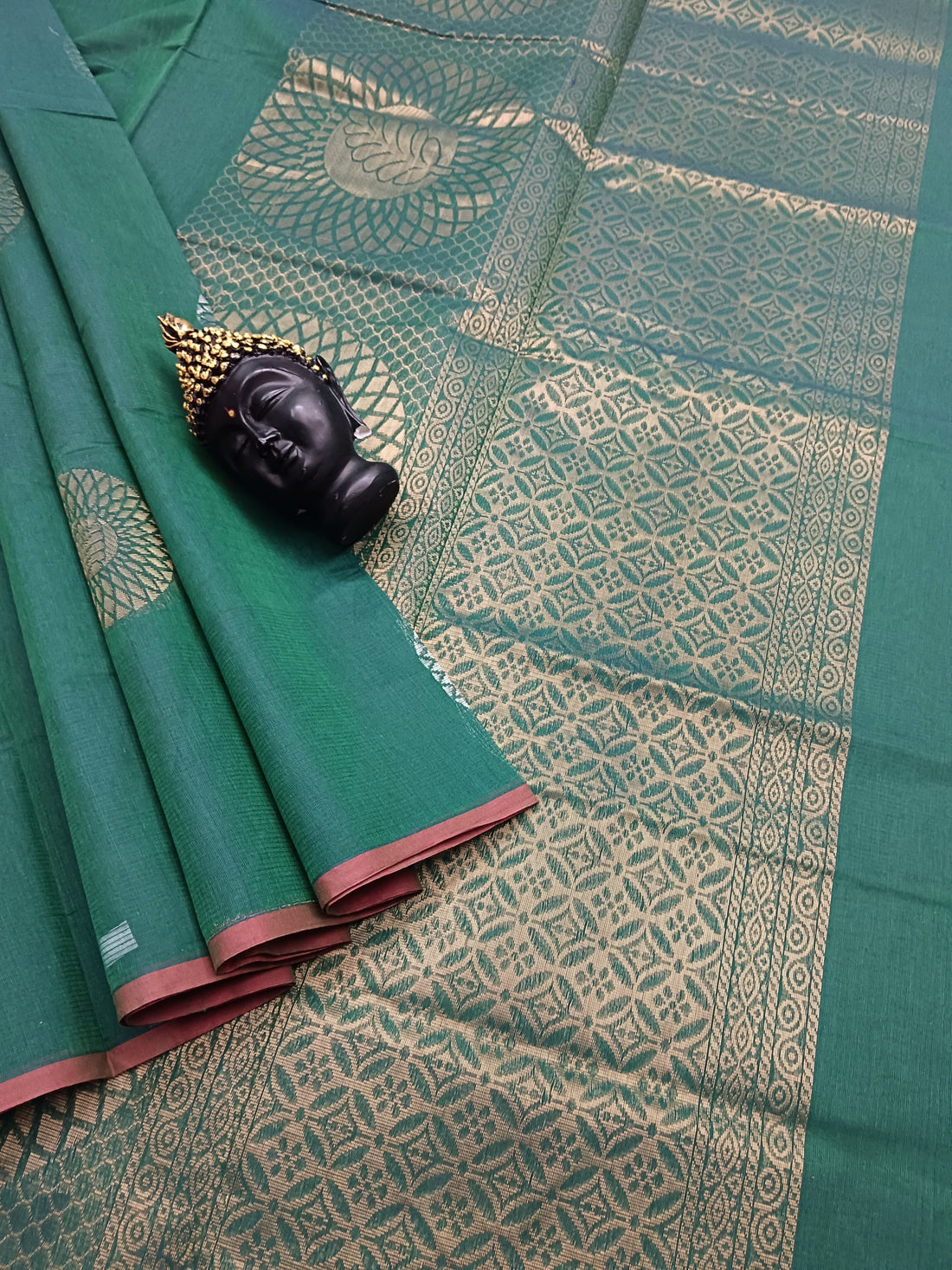 Negamam Cotton Saree - Chakaram butta -Dark Green - NC 07