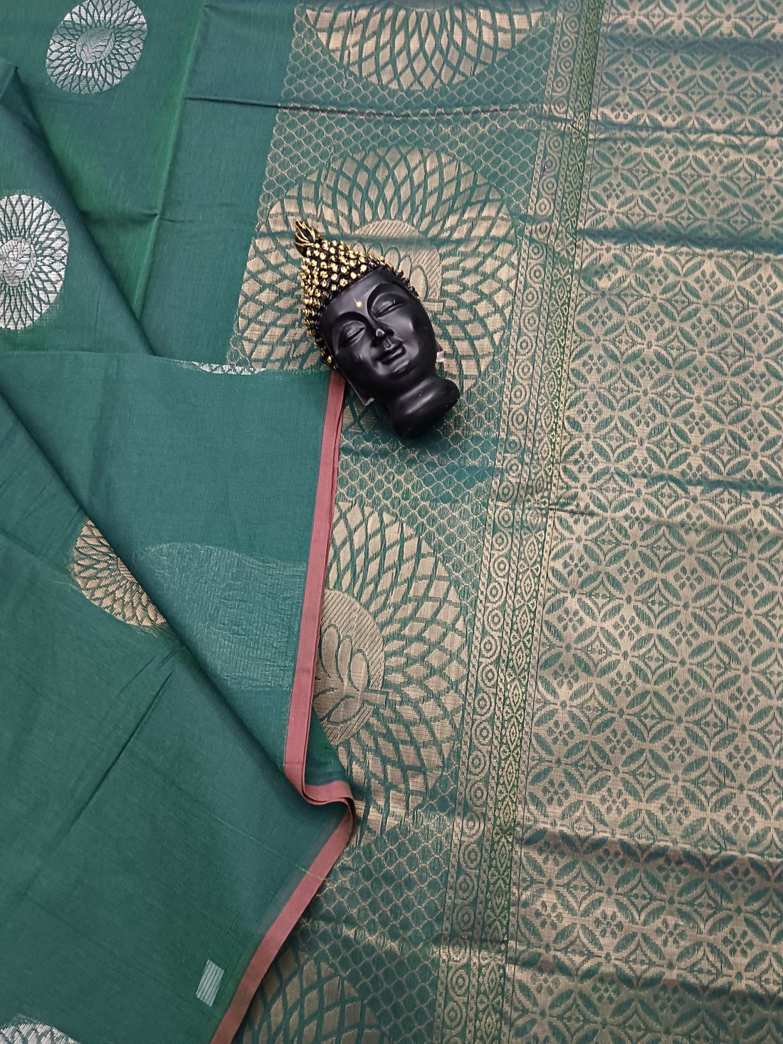 Negamam Cotton Saree - Chakaram butta -Dark Green - NC 07