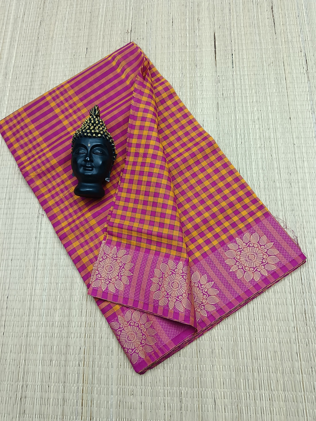 Kandangi Checks -Yellow With Rose-KC 03
