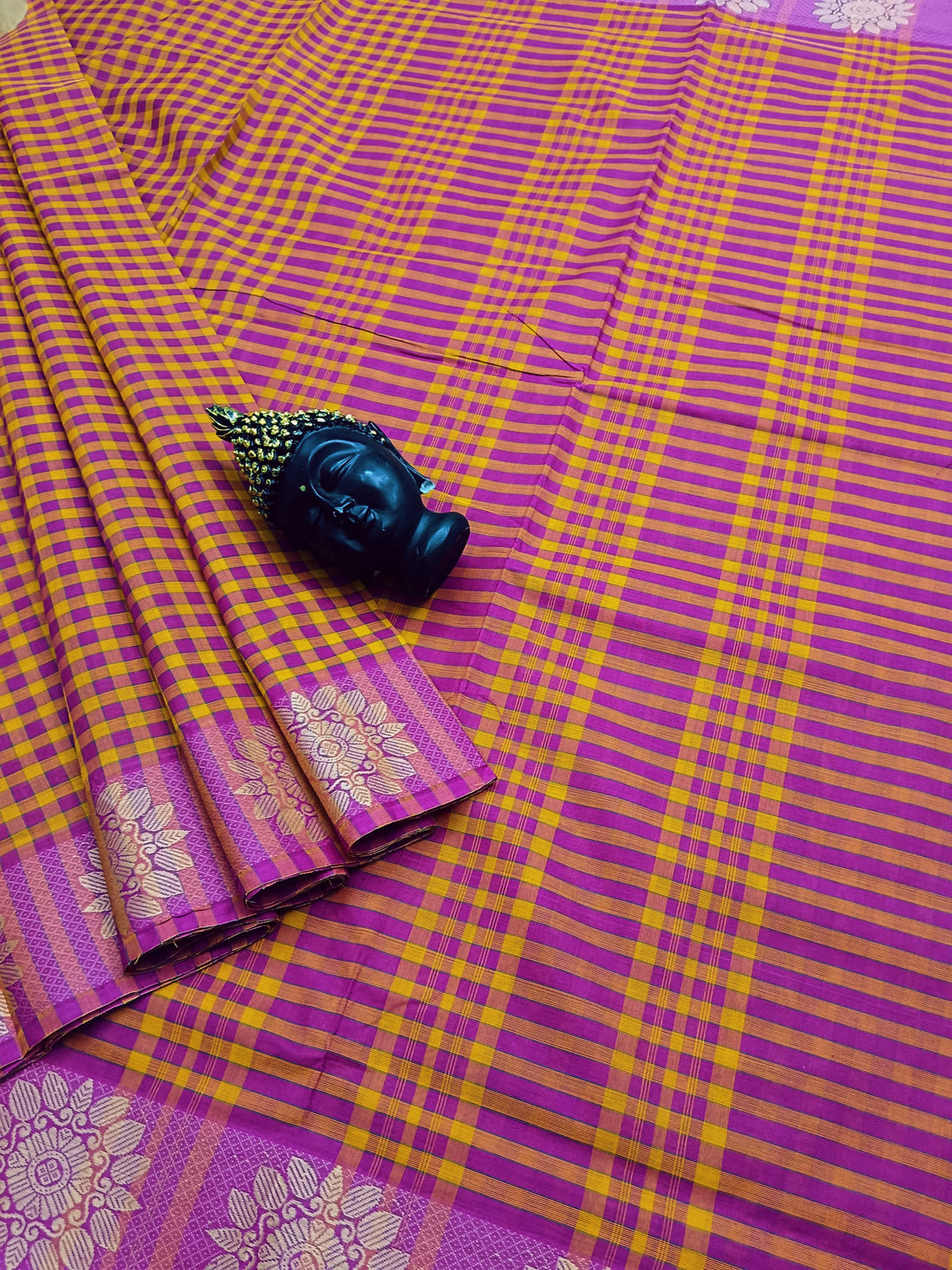 Kandangi Checks -Yellow With Rose-KC 03