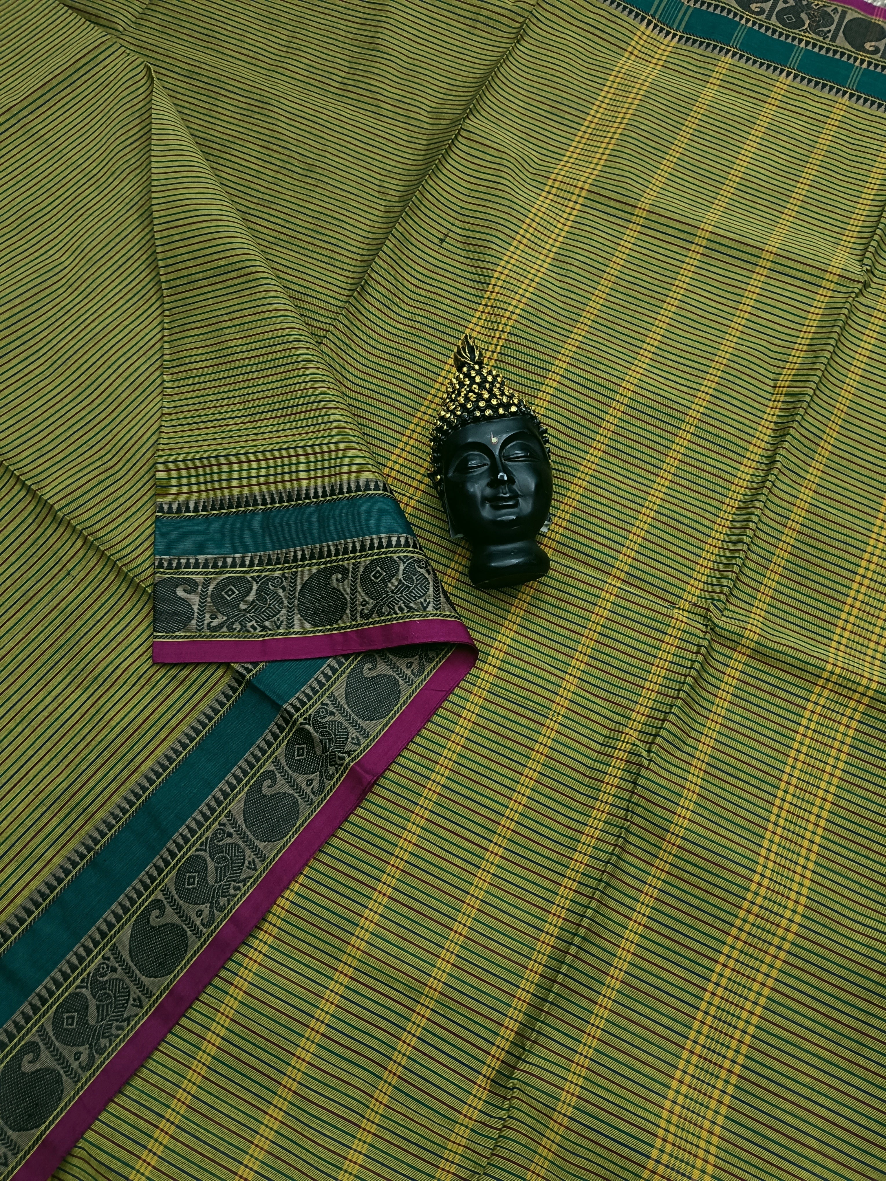 Chettinad Cotton -Daily Wear - lemon Green Stripes-CDW19