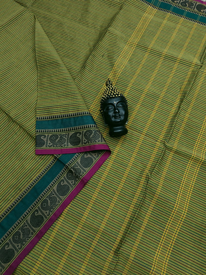 Chettinad Cotton -Daily Wear - lemon Green Stripes-CDW19