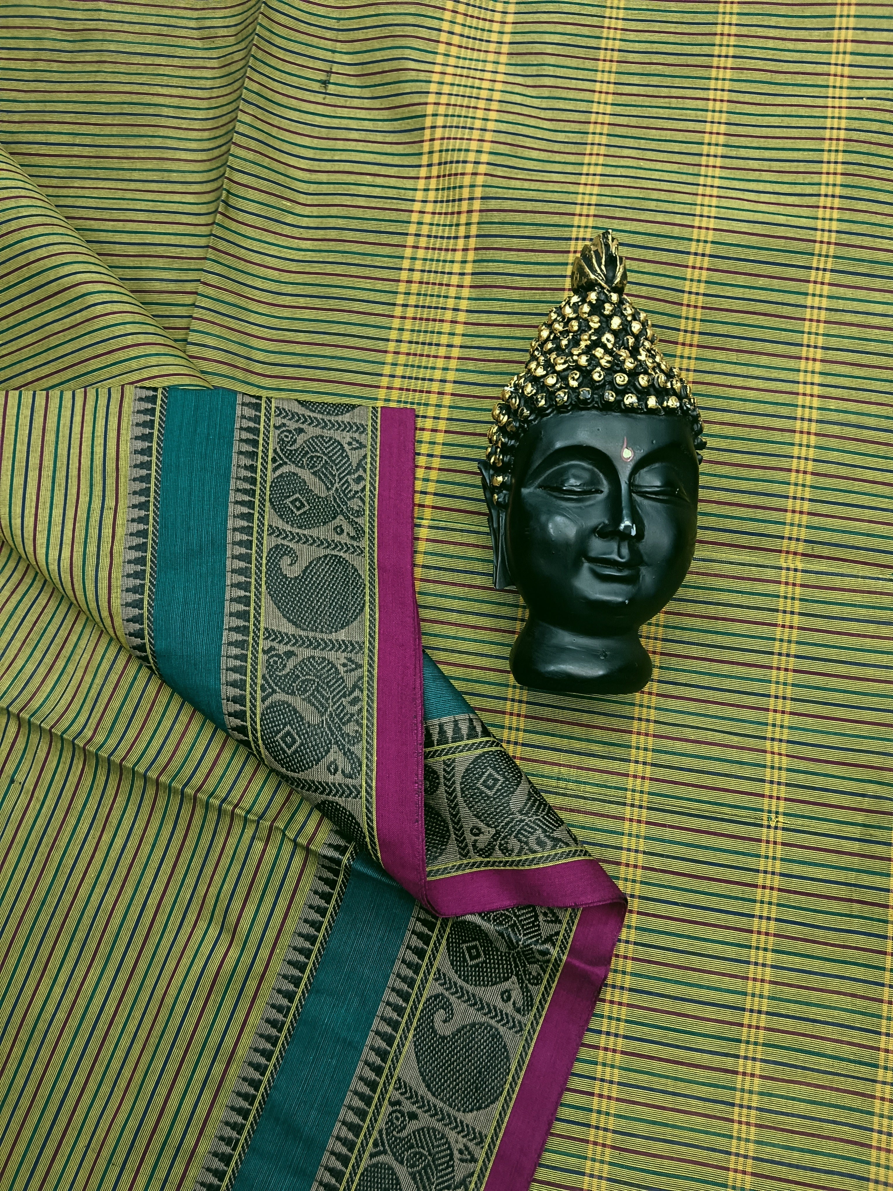 Chettinad Cotton -Daily Wear - lemon Green Stripes-CDW19