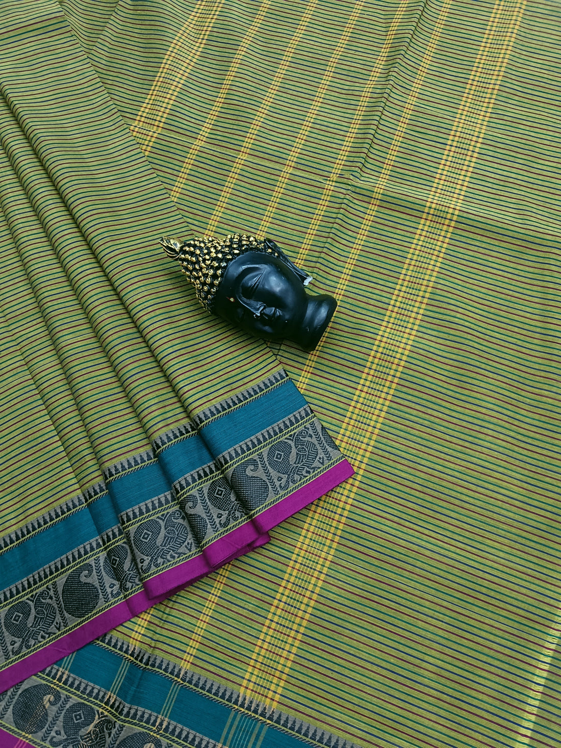 Chettinad Cotton -Daily Wear - lemon Green Stripes-CDW19