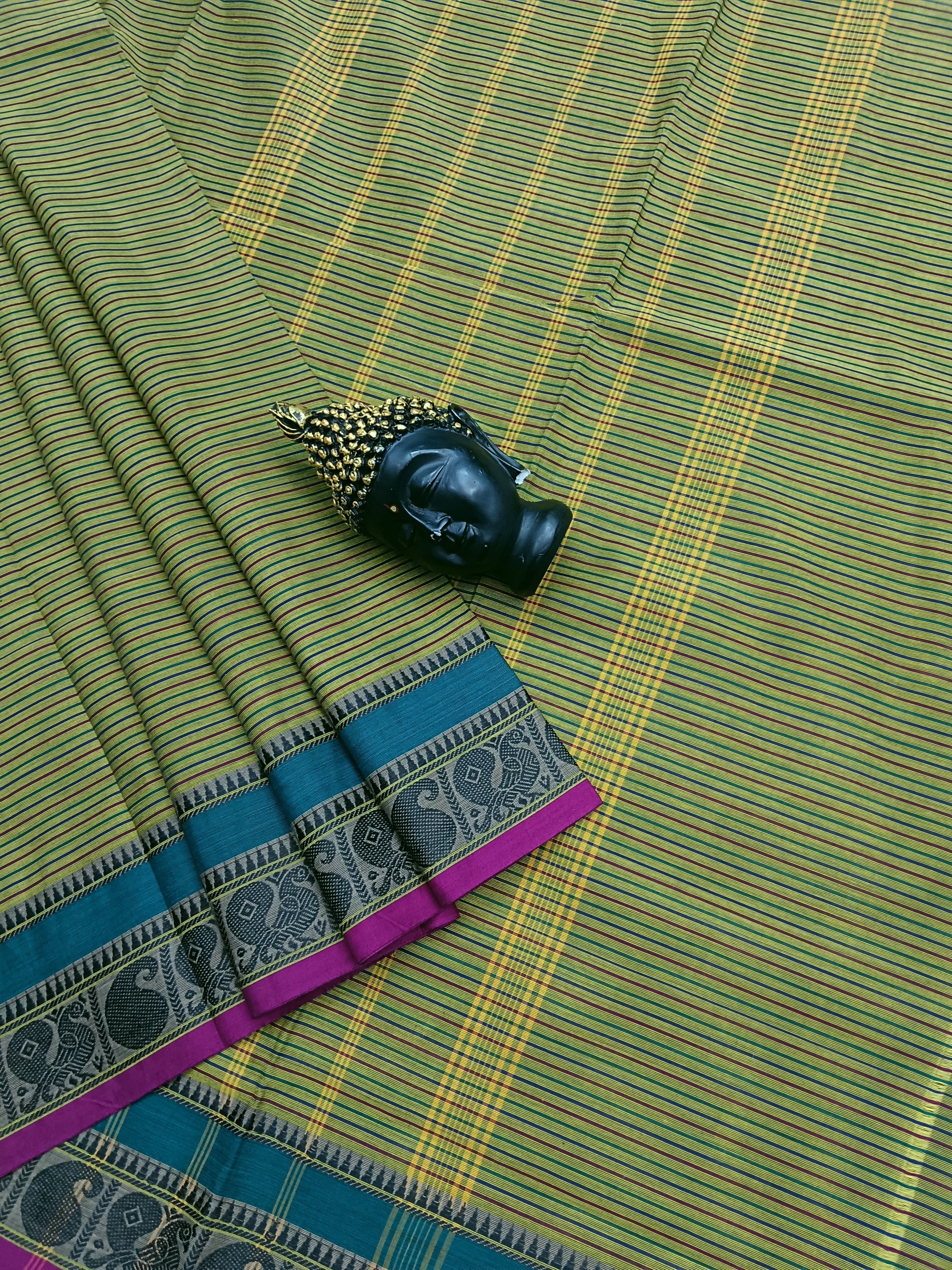 Chettinad Cotton -Daily Wear - lemon Green Stripes-CDW19