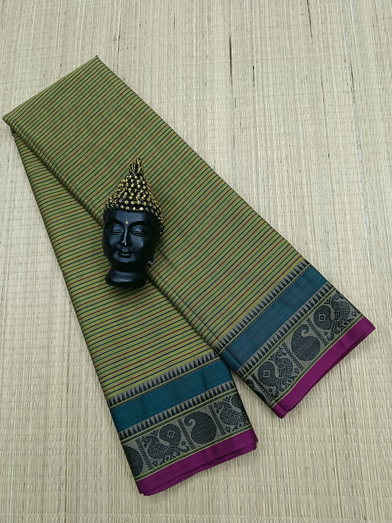 Chettinad Cotton -Daily Wear - lemon Green Stripes-CDW19