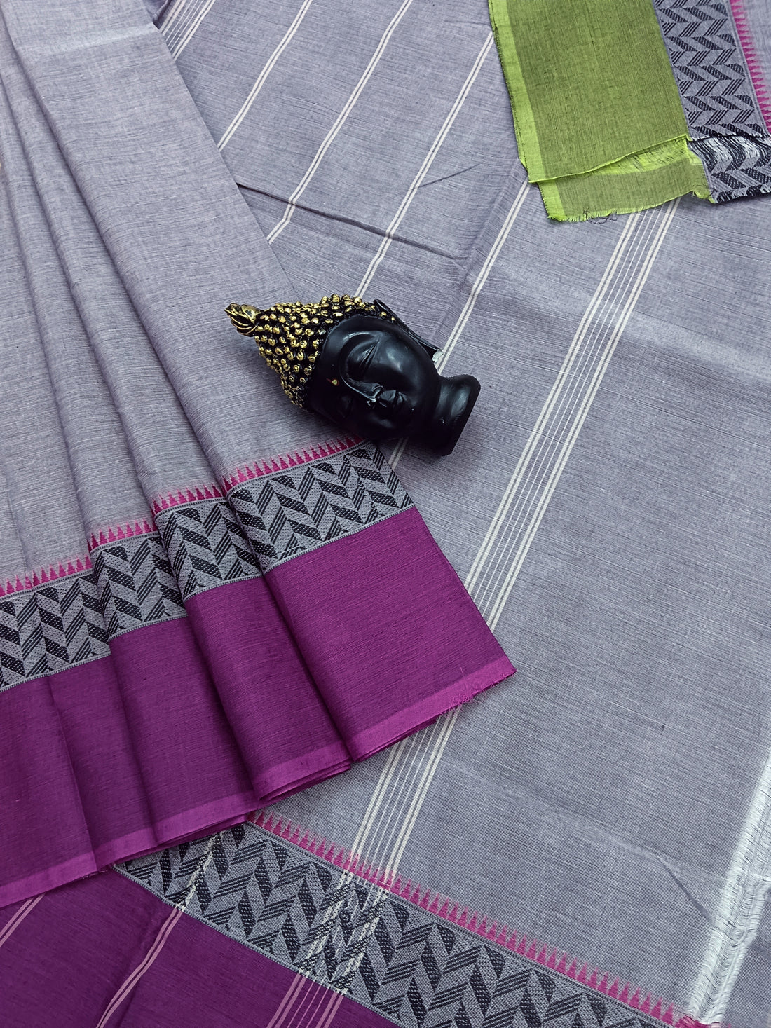 Chettinad Cotton -Off white mixed  purple With Ganga - jamuna Borders- CDW17