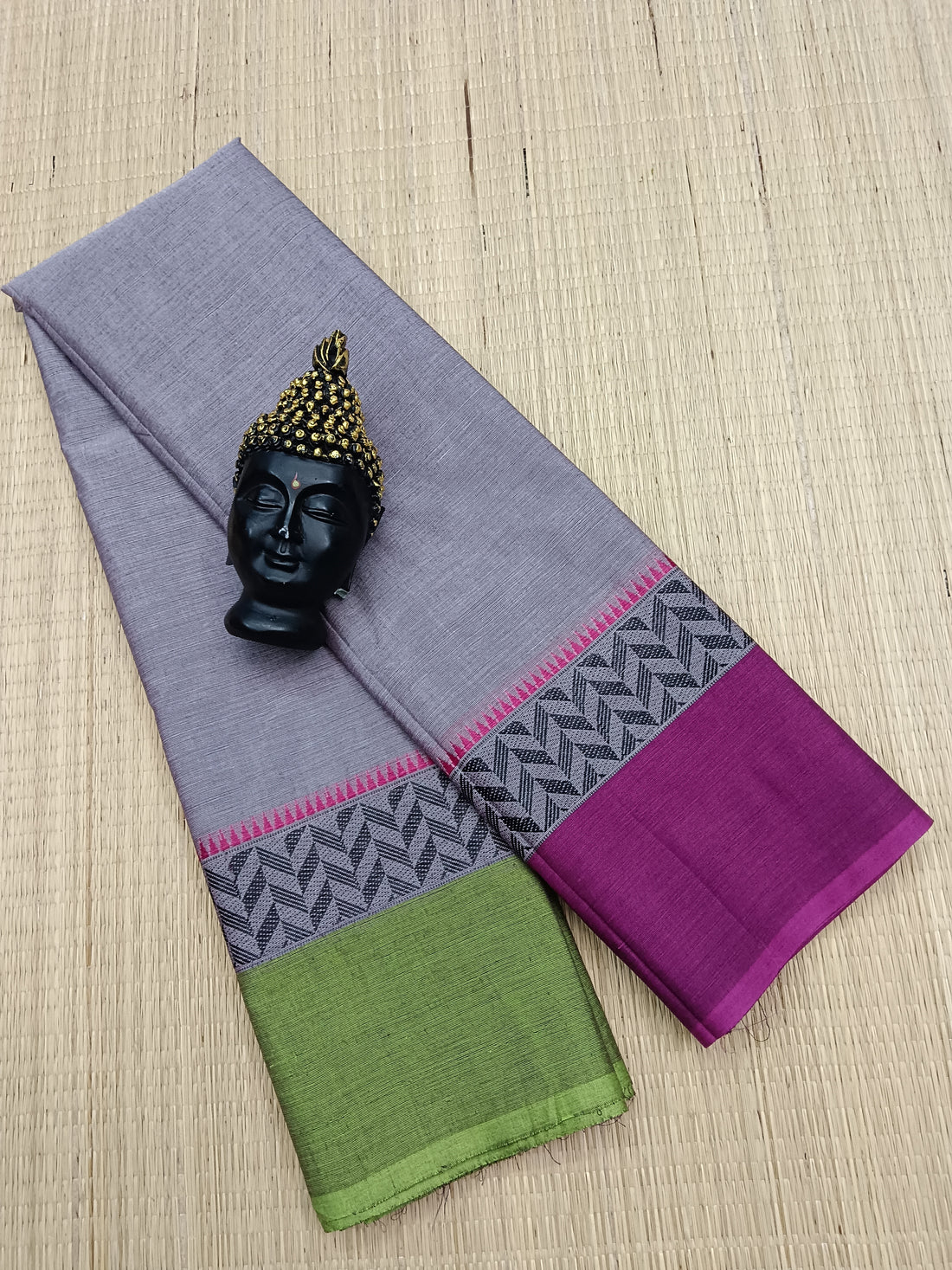 Chettinad Cotton -Off white mixed  purple With Ganga - jamuna Borders- CDW17