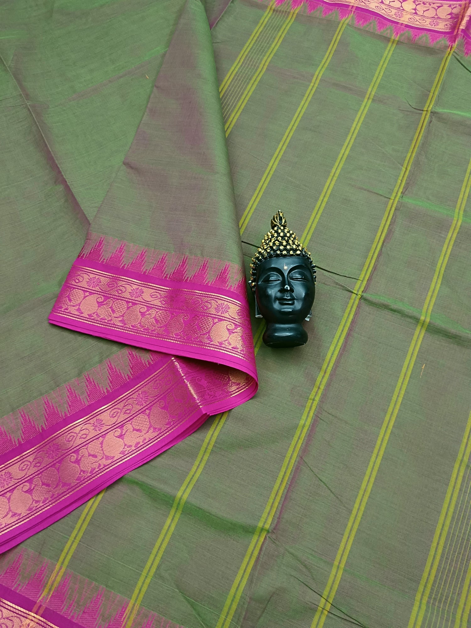 Kanchi Cotton - Festival Fusion - Leaf Green mixed pink Dual Tone - KCFP19