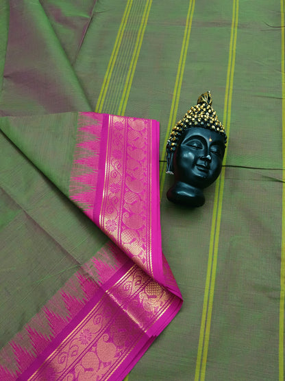 Kanchi Cotton - Festival Fusion - Leaf Green mixed pink Dual Tone - KCFP19