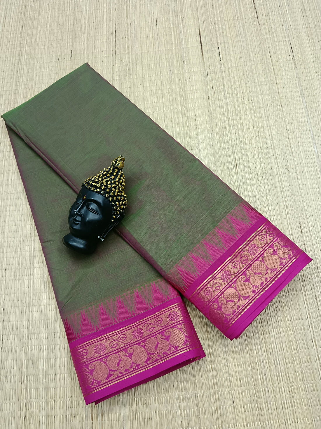 Kanchi Cotton - Festival Fusion - Leaf Green mixed pink Dual Tone - KCFP19