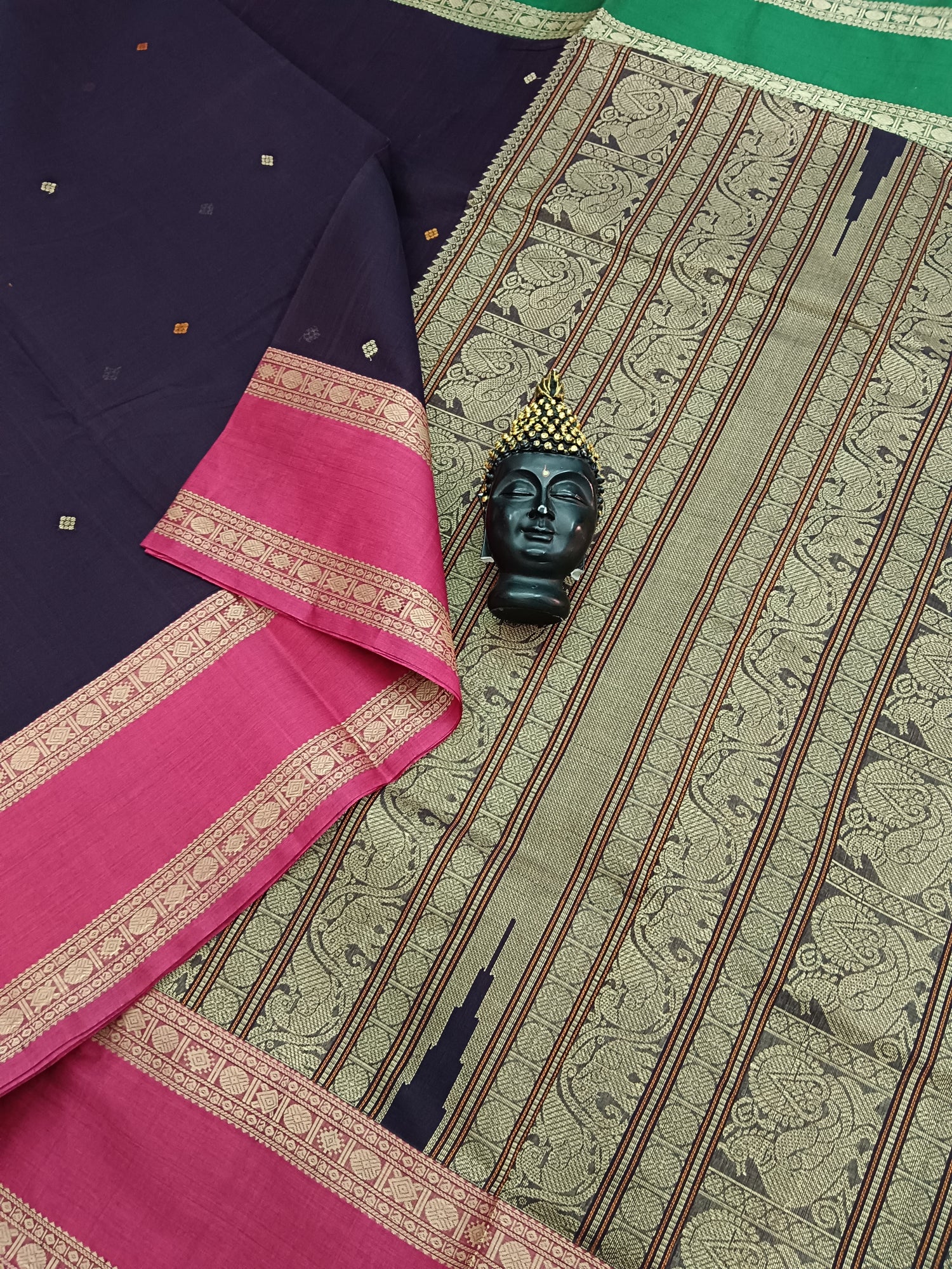 Heritage Handwoven cotton -Butta-Jamun violet -27