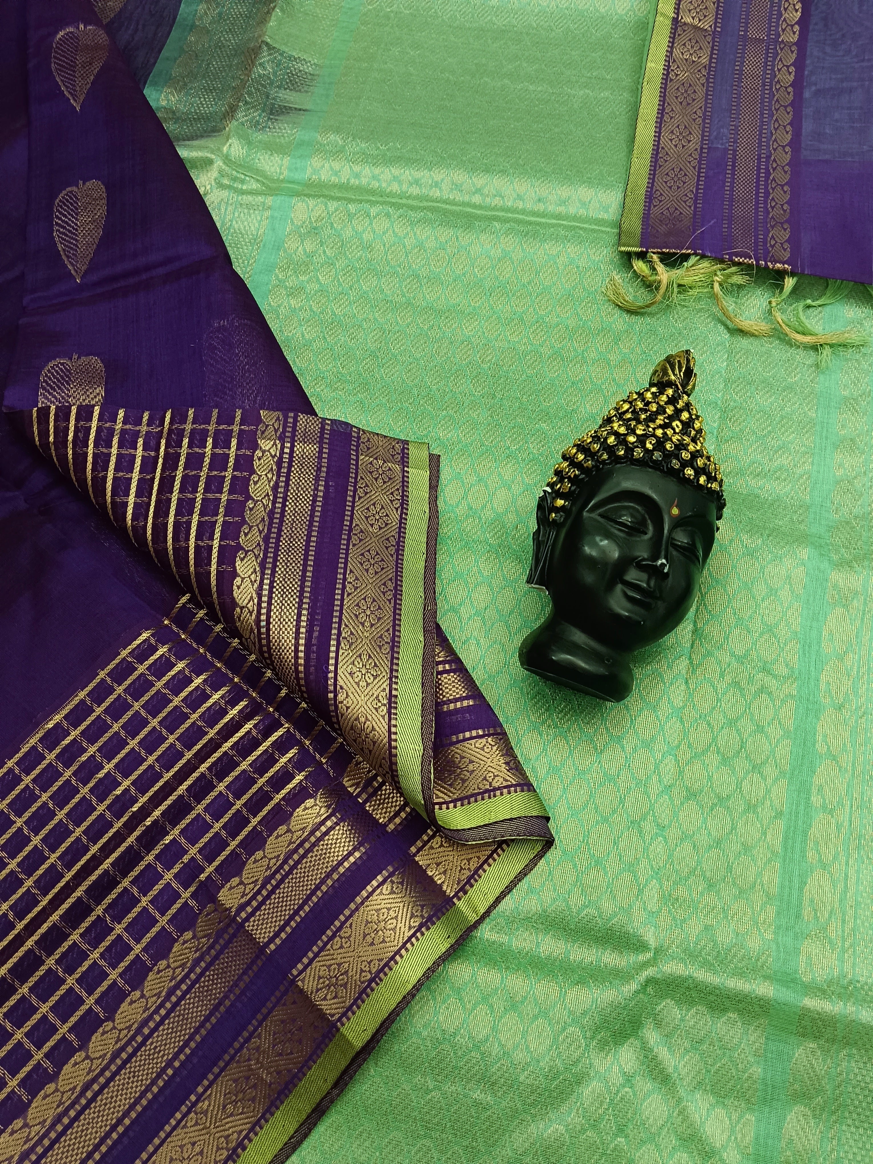 Handloom Kanchi  Silk Cotton -Butta - Violet -HSC25