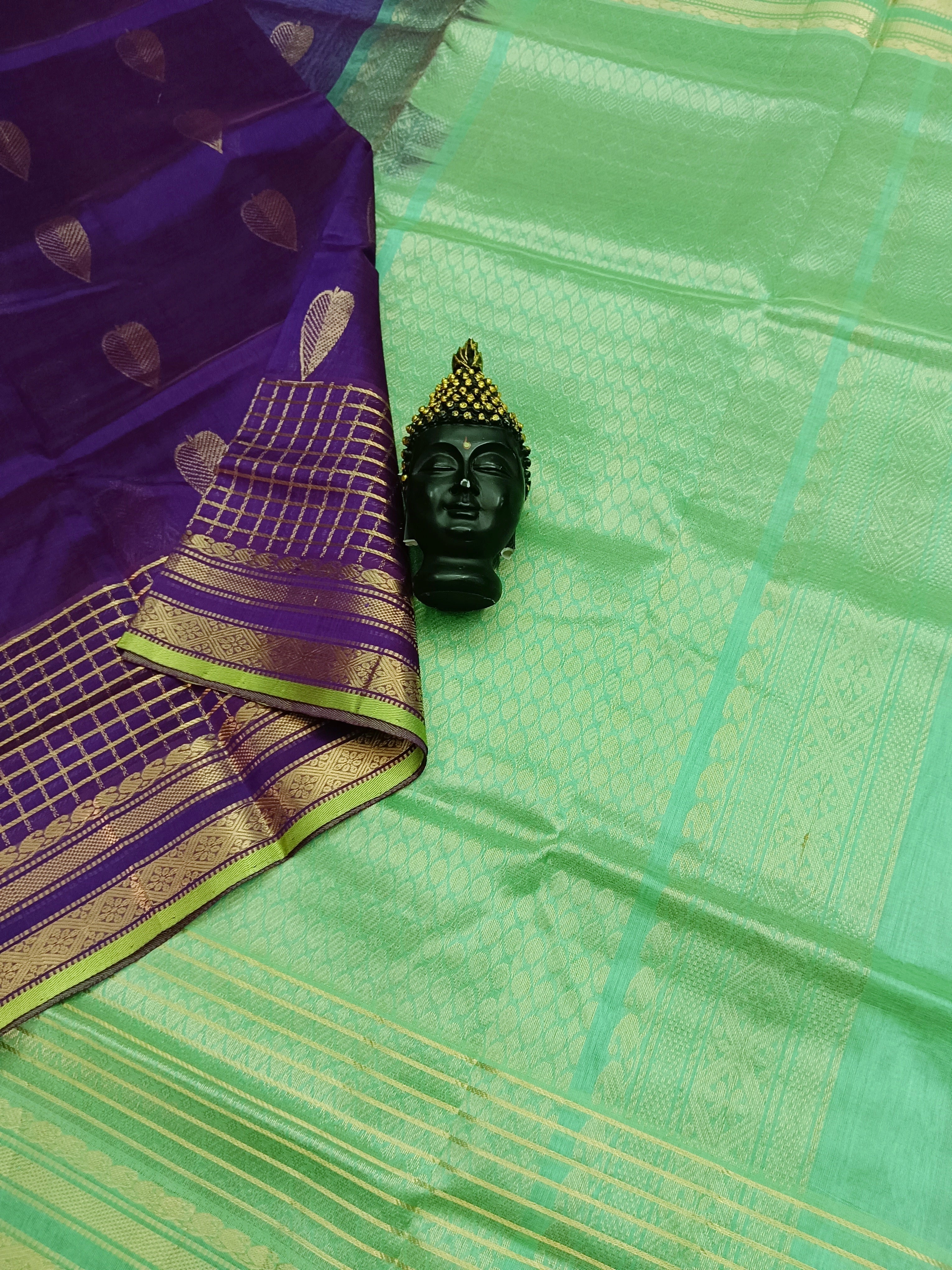 Handloom Kanchi  Silk Cotton -Butta - Violet -HSC25