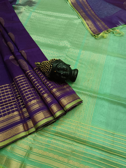 Handloom Kanchi  Silk Cotton -Butta - Violet -HSC25