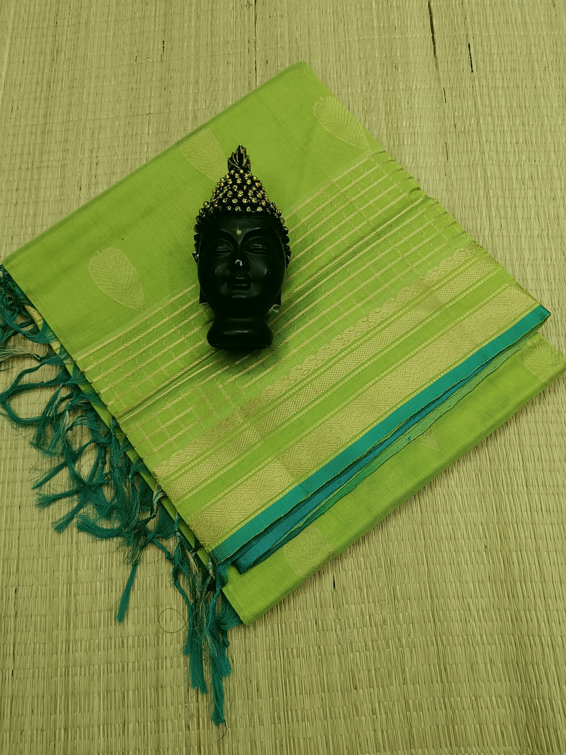 Handloom Kanchi  Silk Cotton - Butta - Lemon Green- HSC27