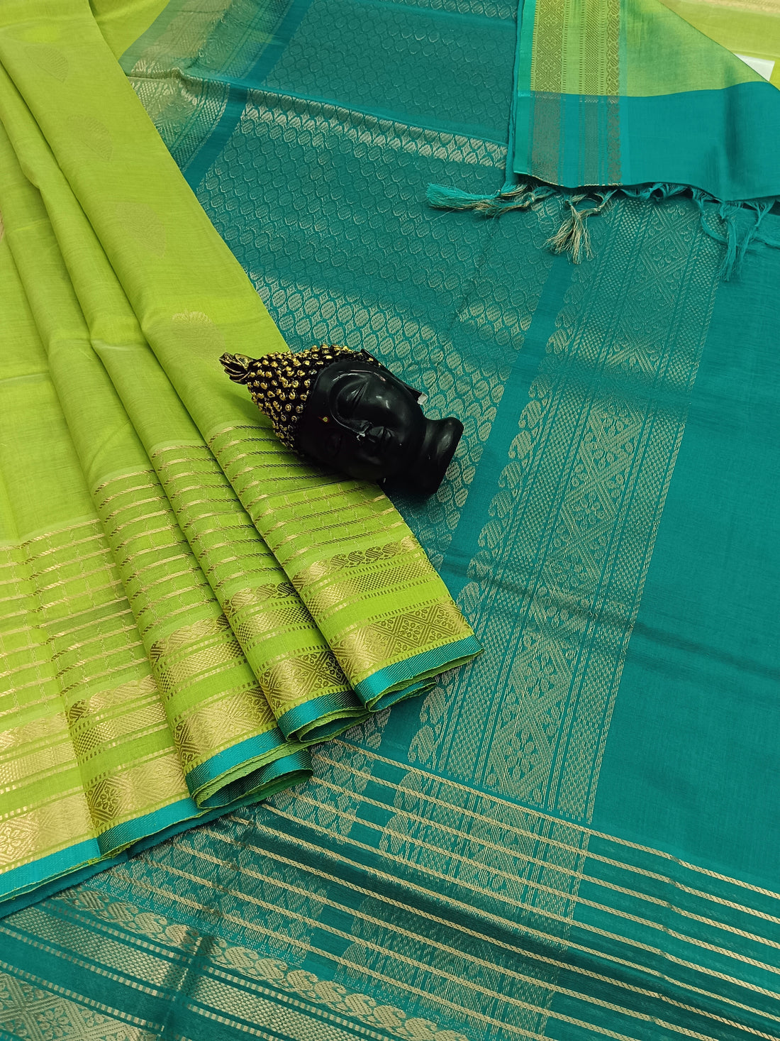 Handloom Kanchi  Silk Cotton - Butta - Lemon Green- HSC27