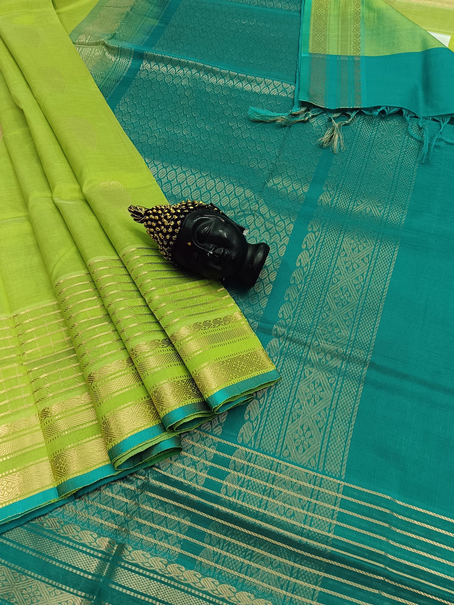 Handloom Kanchi  Silk Cotton - Butta - Lemon Green- HSC27