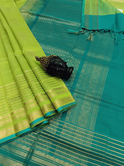 Handloom Kanchi  Silk Cotton - Butta - Lemon Green- HSC27