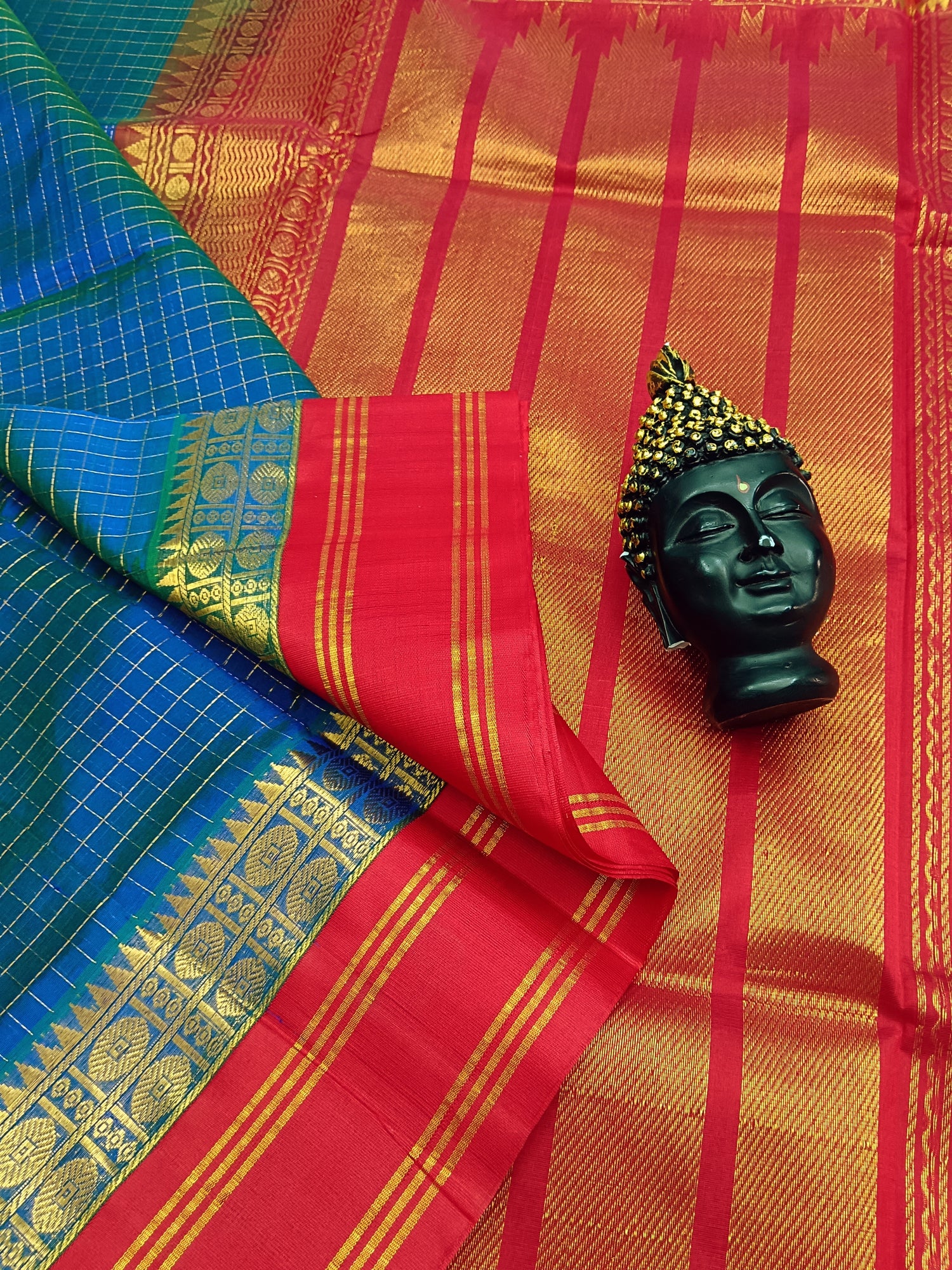 Handloom Kanchi  Silk Cotton -Korvai Checks - Saphire Blue- HSC23