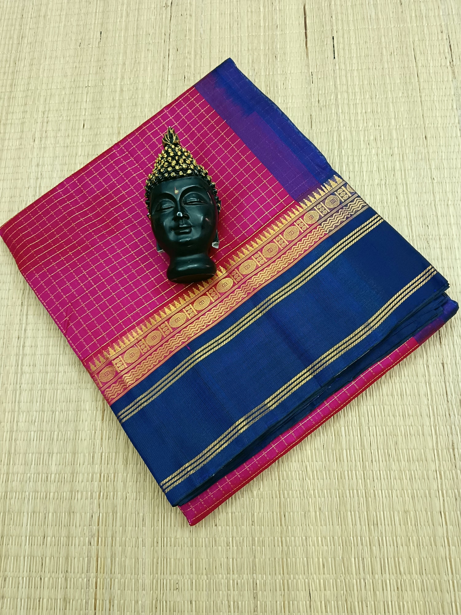 Handloom Kanchi  Silk Cotton -Korvai Checks- Pink - HSC20