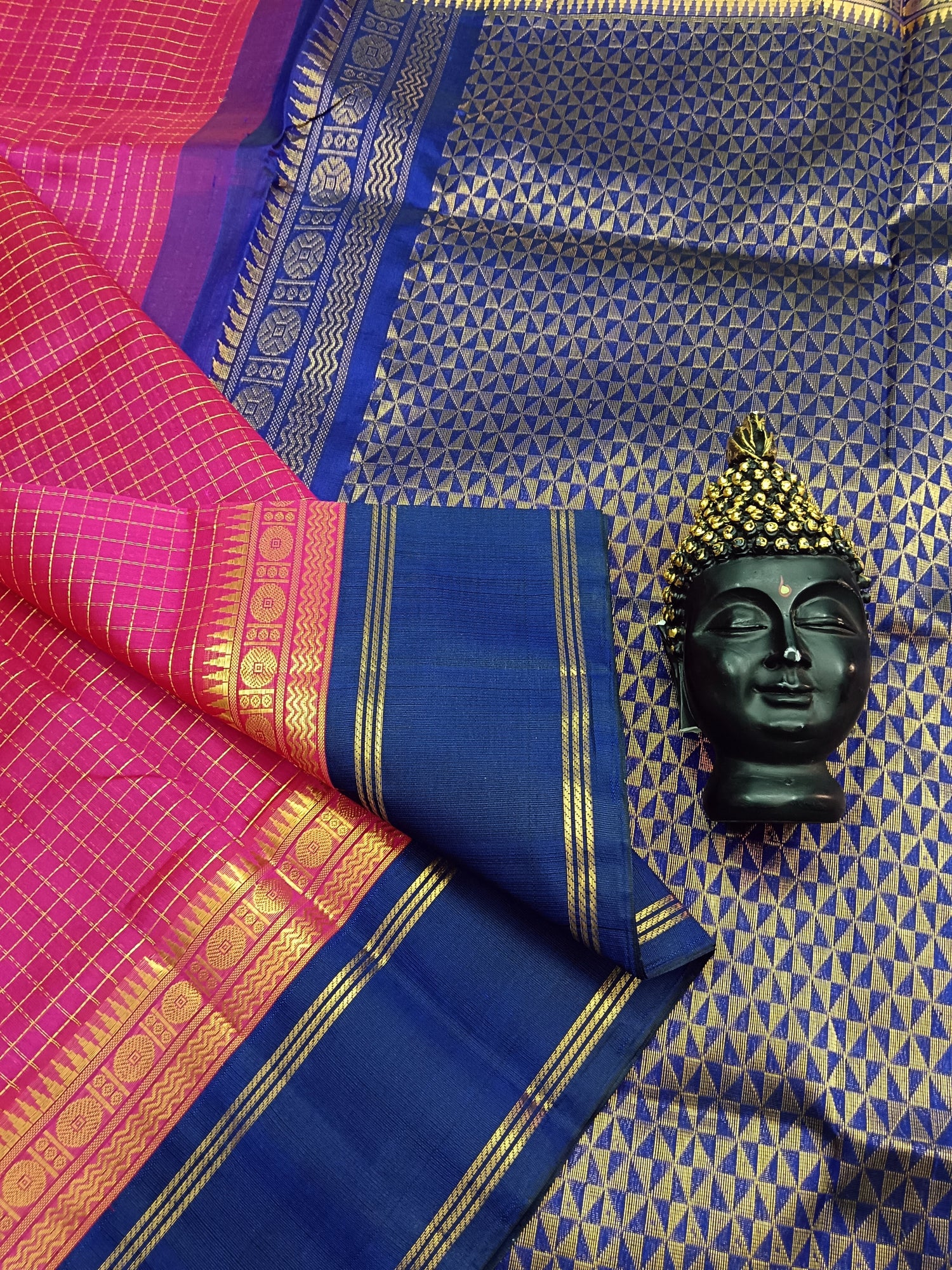 Handloom Kanchi  Silk Cotton -Korvai Checks- Pink - HSC20