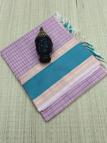 Handloom Kanchi  Silk Cotton -Laksha deepam Butta- Baby Pink -HSC18