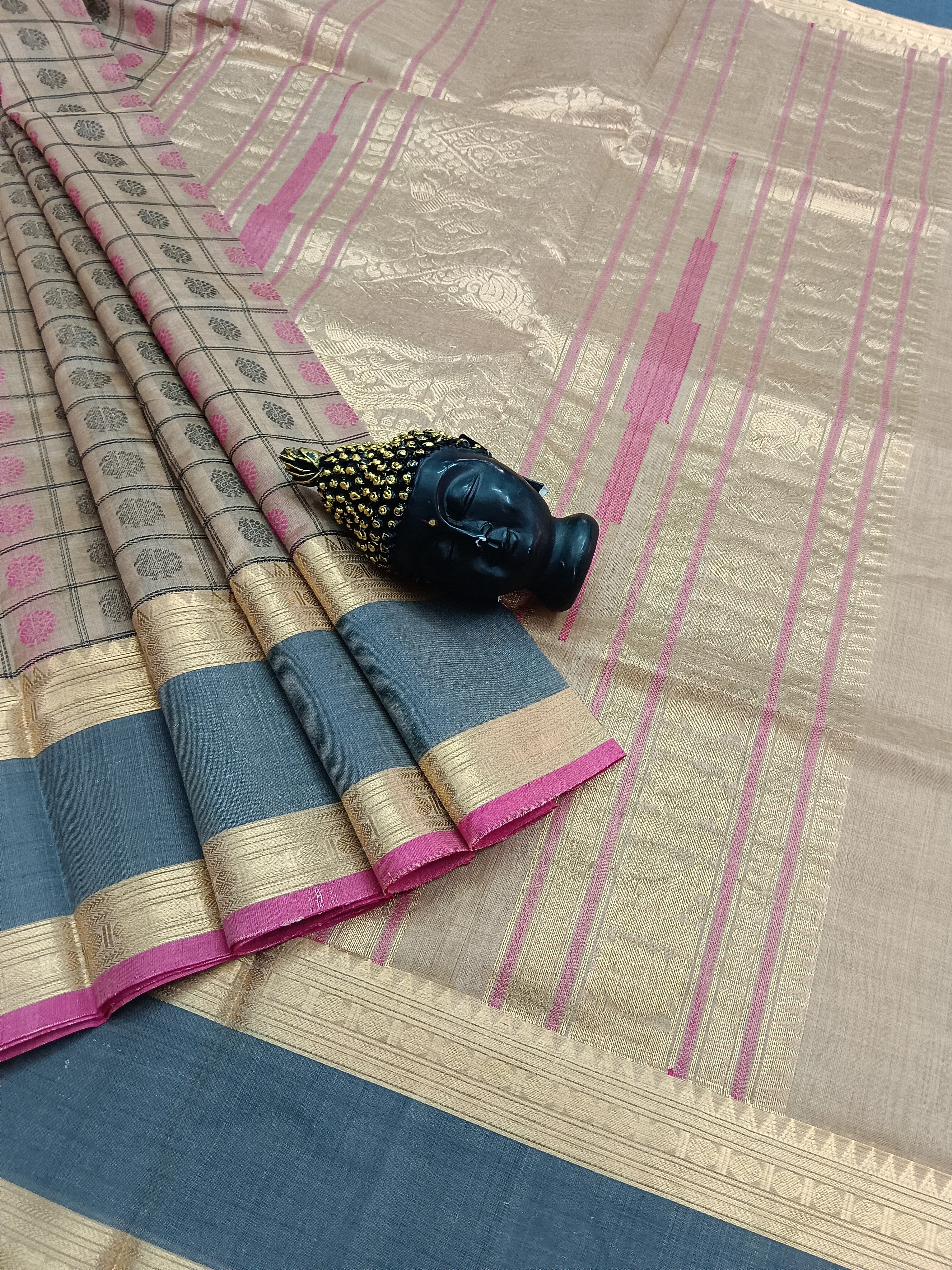 Handloom Kanchi Silk Cotton -1000 Butta - Warm Beige - HSC07