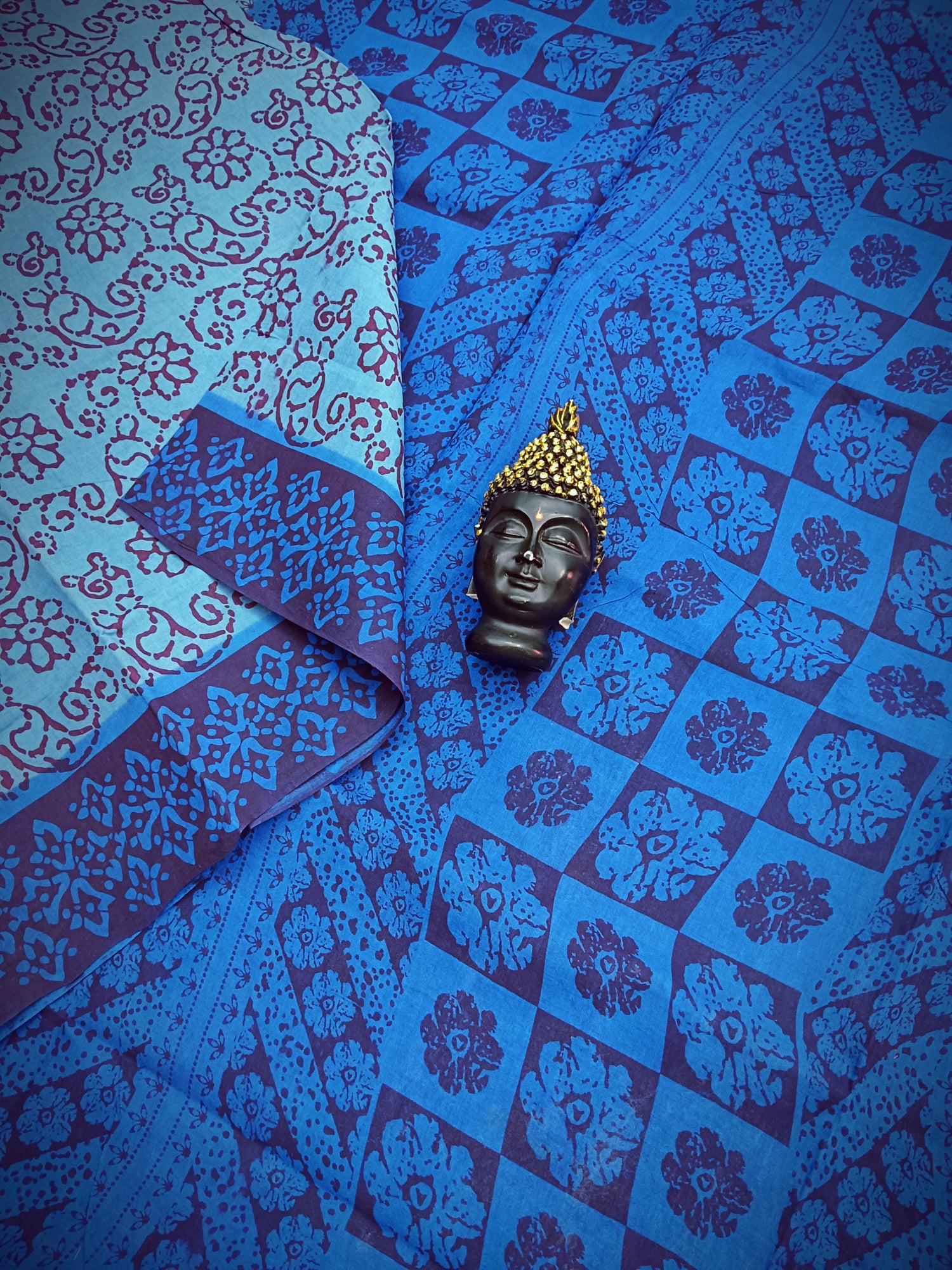 Madurai Sungudi Cotton - Beige Blue - MS02