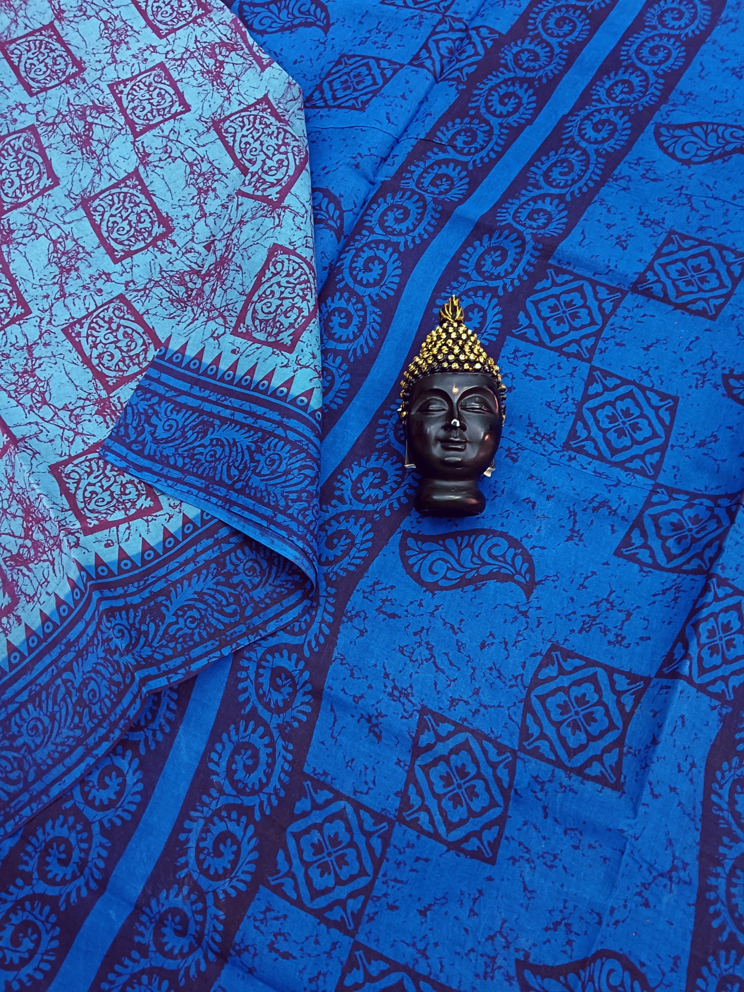 Madurai Sungudi Cotton - Beige Blue- MS11