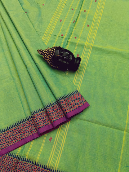 Chettinad Cotton -  Office Wear -Yellow Mixed Aqua Green Dual Tone- CCOW34