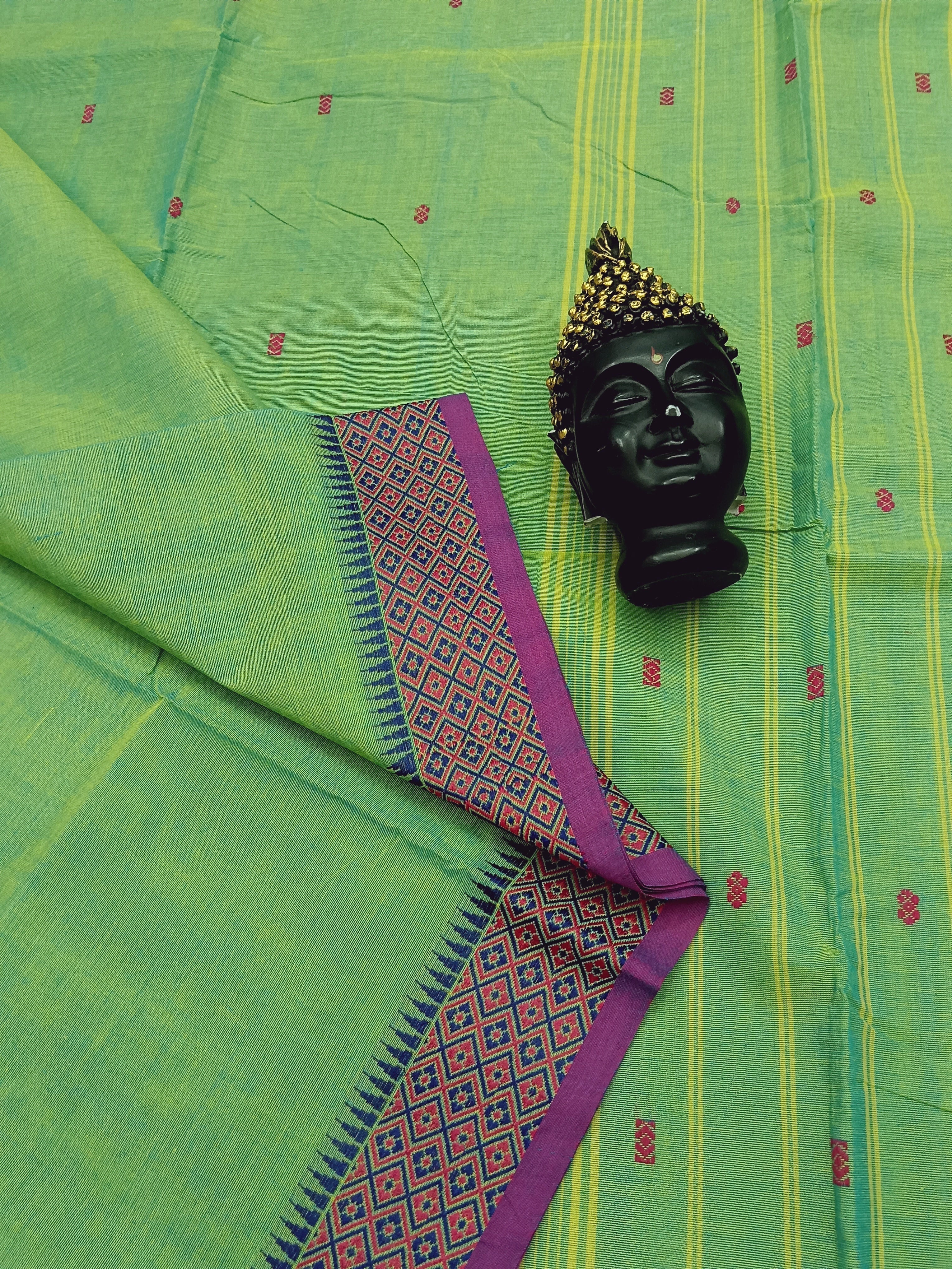 Chettinad Cotton -  Office Wear -Yellow Mixed Aqua Green Dual Tone- CCOW34