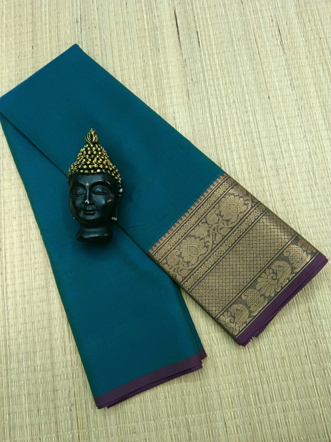 Kanchi Cotton - All Day Fusion - Green With Blue Dual tone- KCAF08