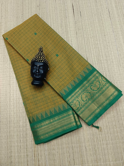 Kanchi Cotton - Festival Fusion -Korvai Checks Butta -Yellow Mixed Green Dual Tone - KCFCB36