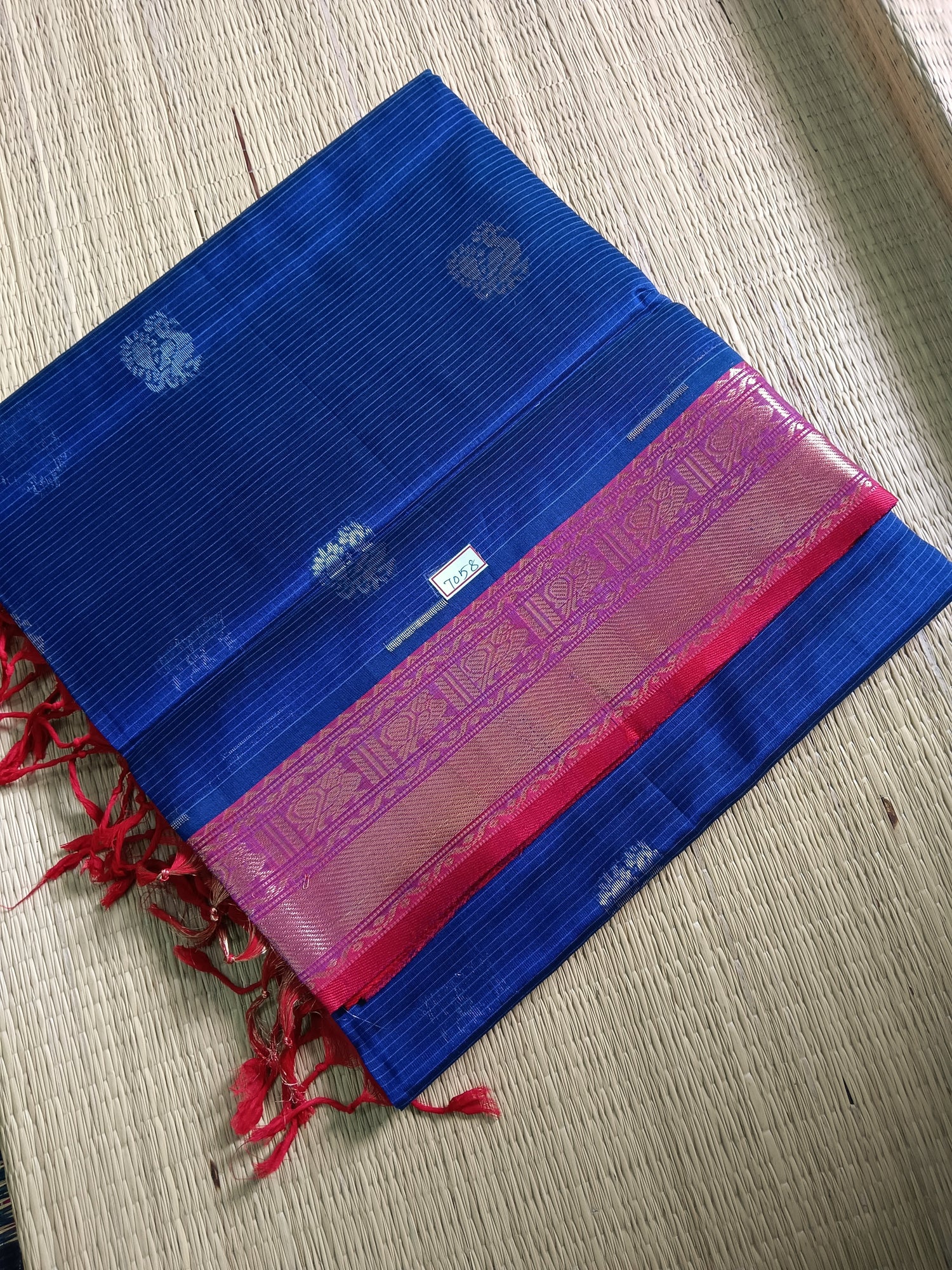 Handloom Kanchi Silk Cotton -Butta-Blue -HSC17