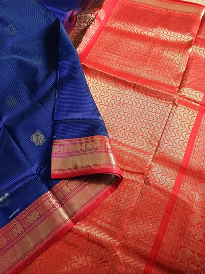 Handloom Kanchi Silk Cotton -Butta-Blue -HSC17