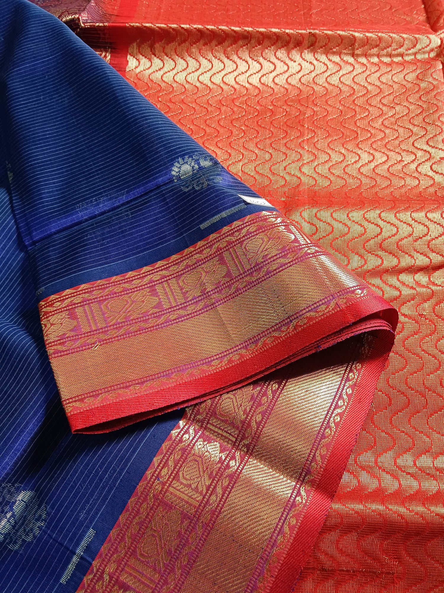 Handloom Kanchi Silk Cotton -Butta-Blue -HSC17