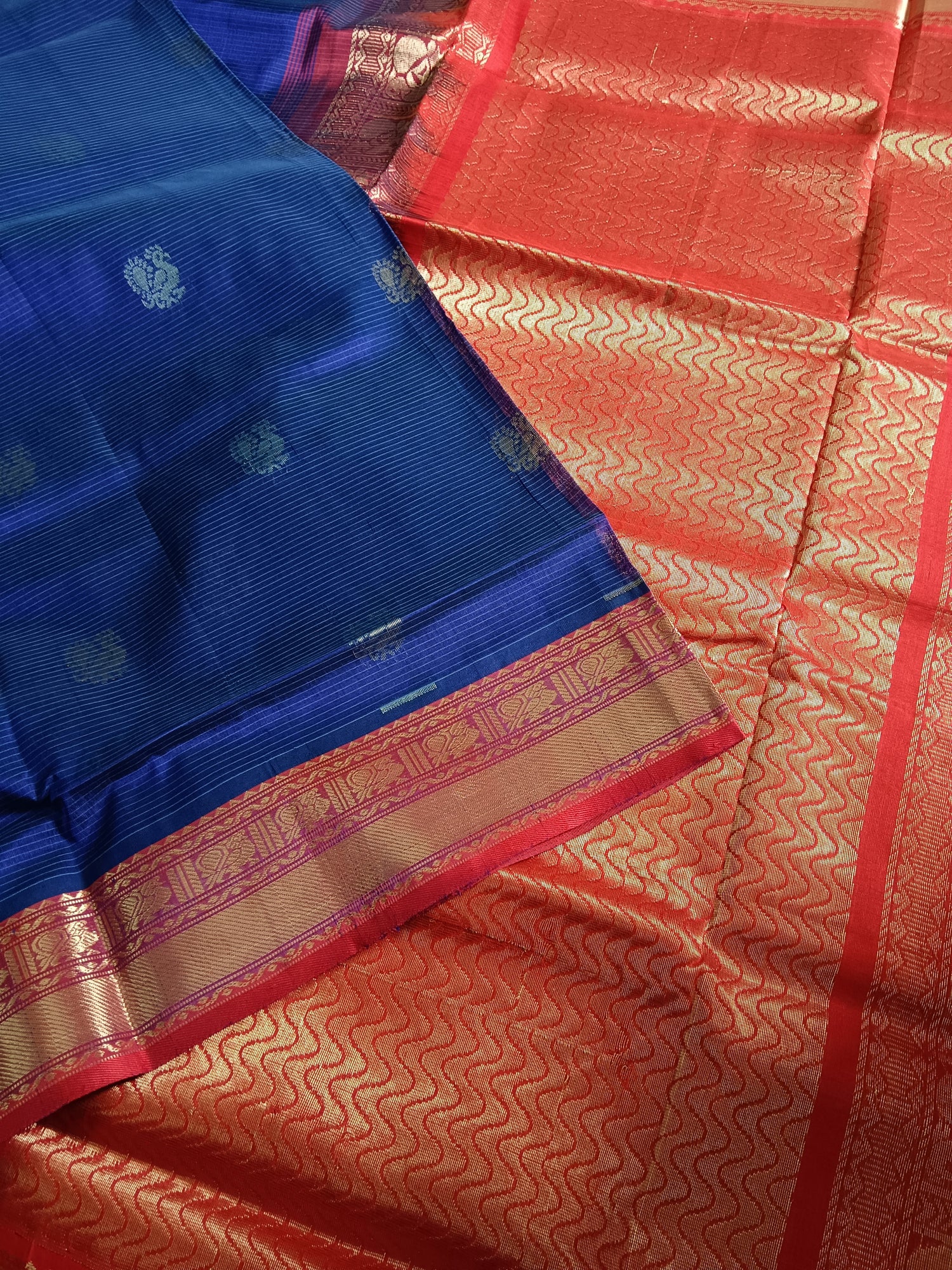 Handloom Kanchi Silk Cotton -Butta-Blue -HSC17