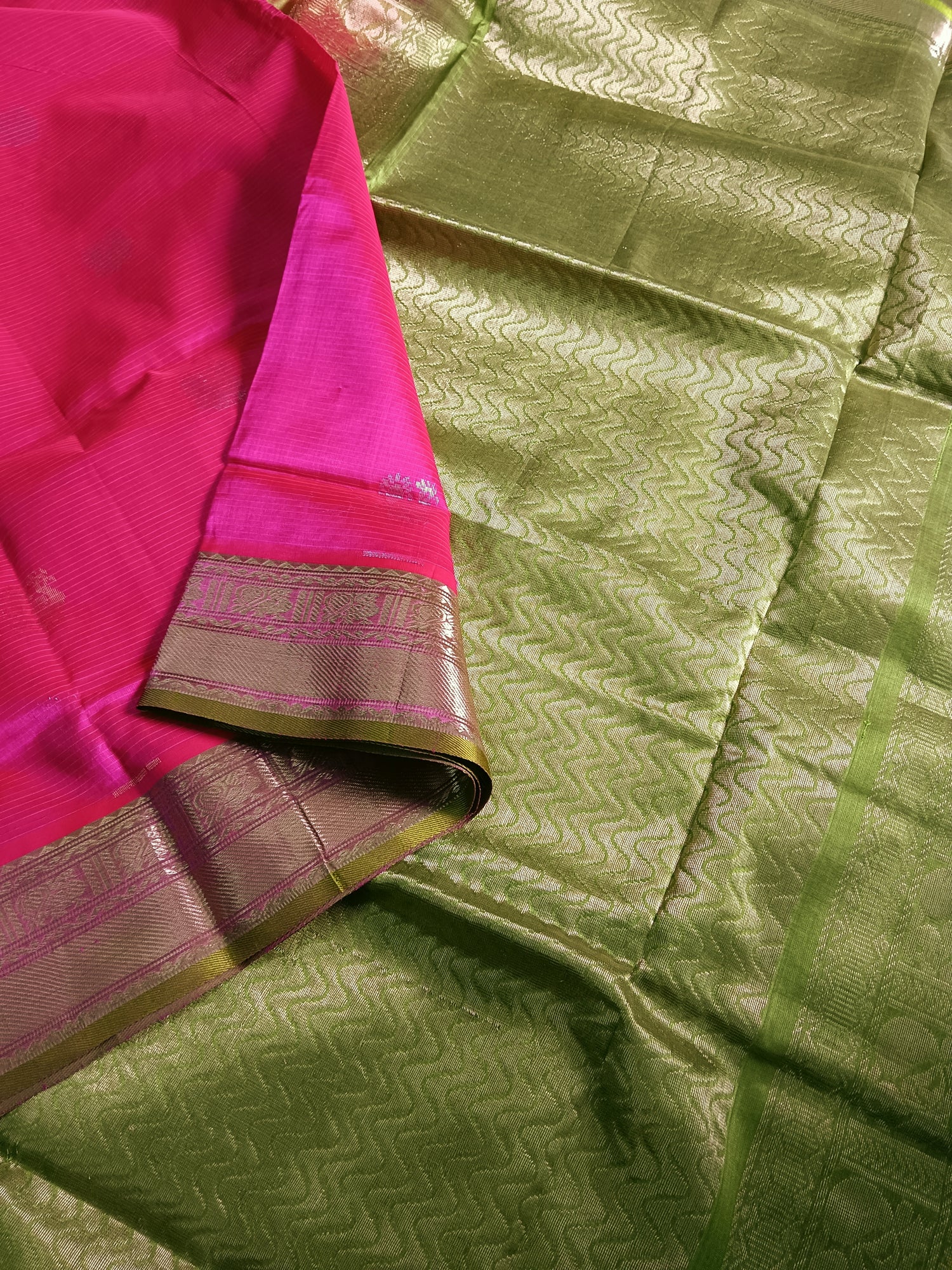 Handloom Kanchi Silk Cotton -Butta - Redish Pink - HSC15