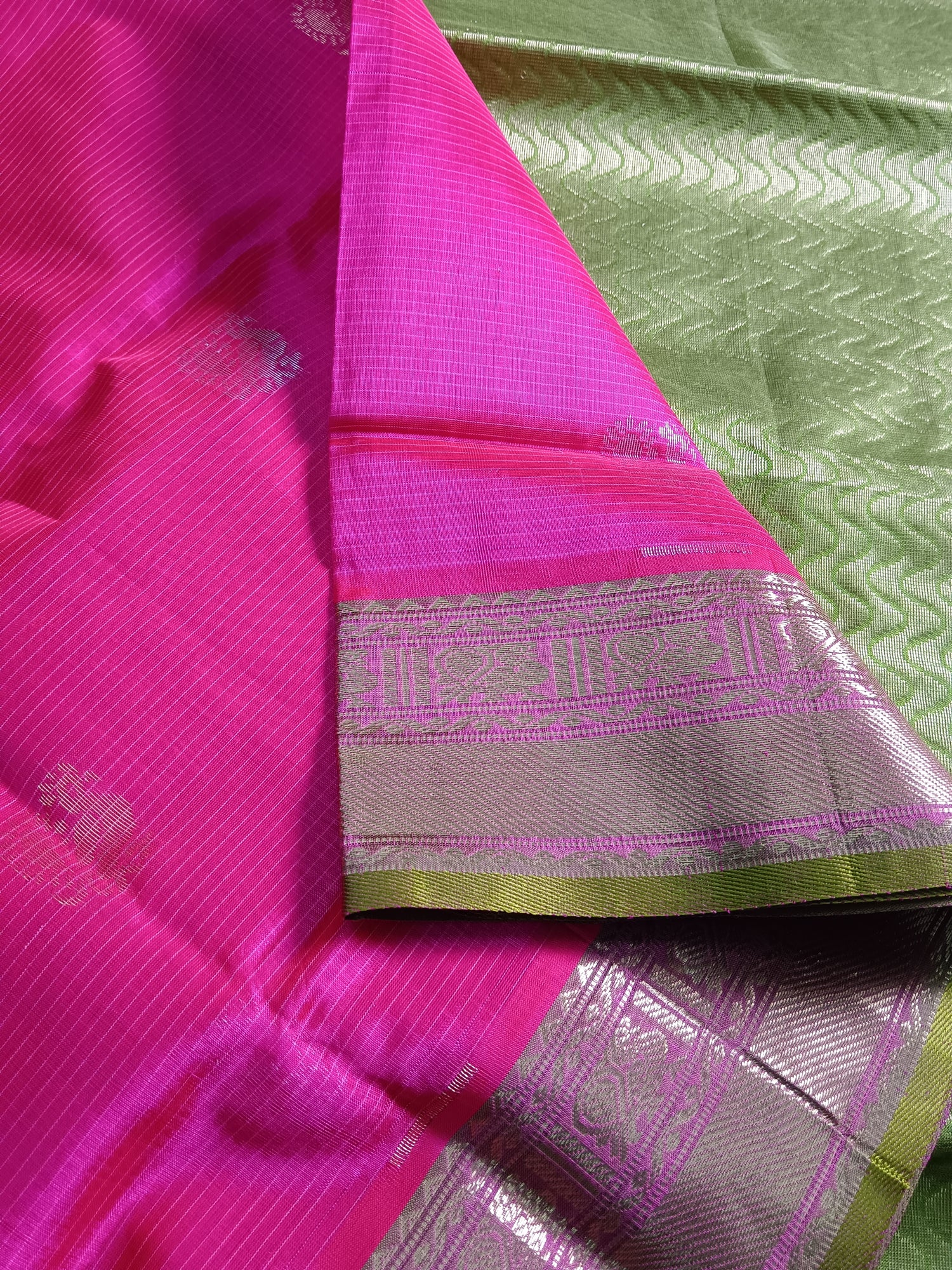 Handloom Kanchi Silk Cotton -Butta - Redish Pink - HSC15