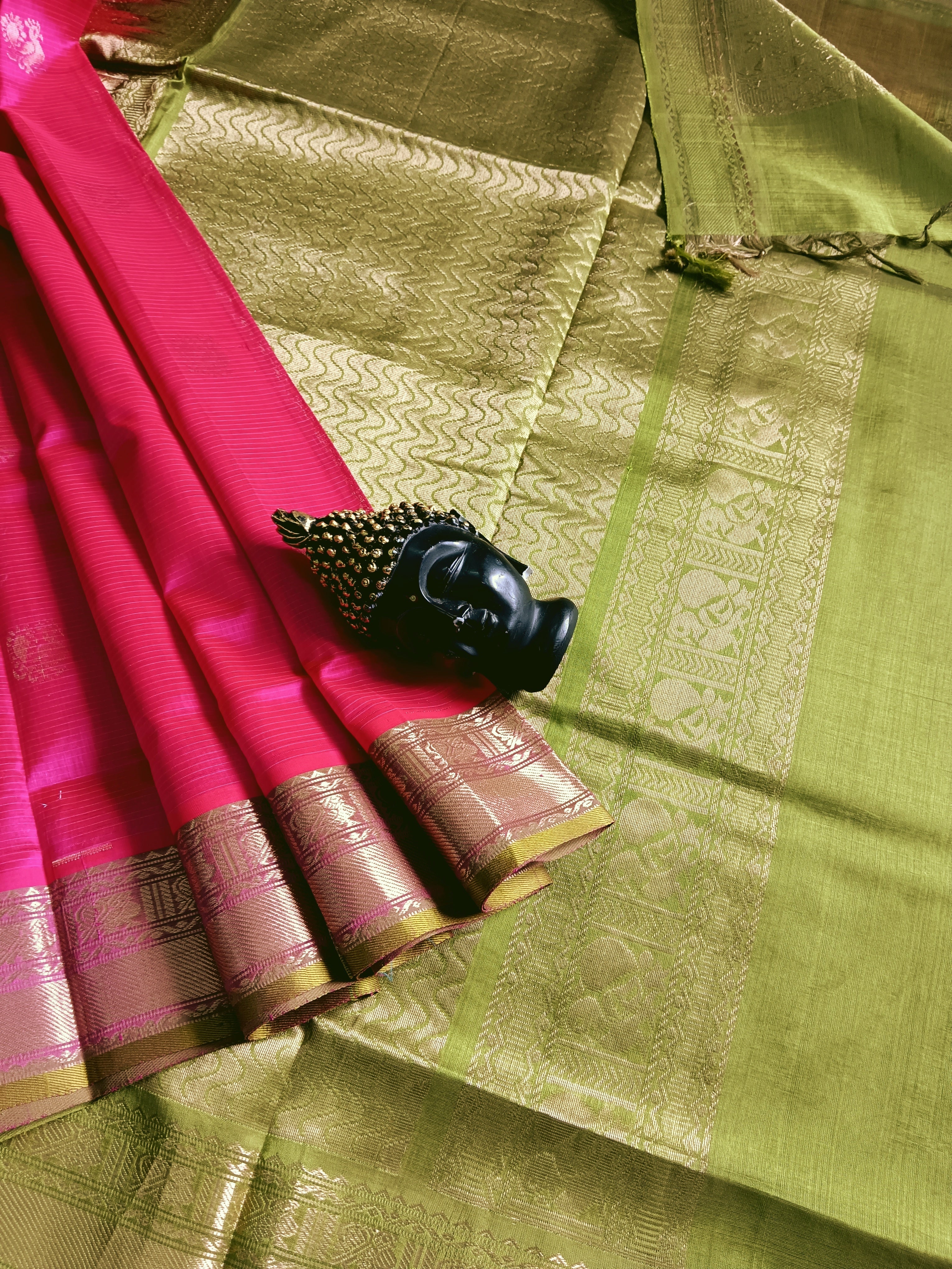 Handloom Kanchi Silk Cotton -Butta - Redish Pink - HSC15