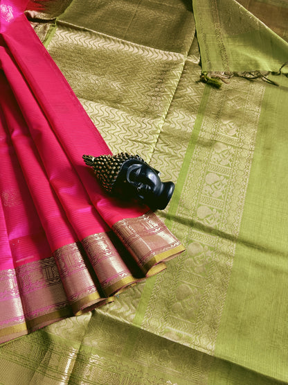 Handloom Kanchi Silk Cotton -Butta - Redish Pink - HSC15